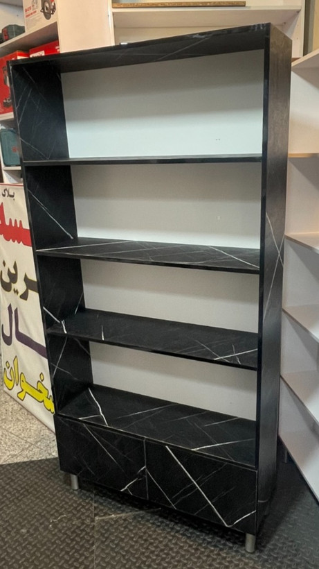 "قفسه ام دی اف ۵ طبقه با درب مشکی - طرح سنگ برجسته ضد خش"